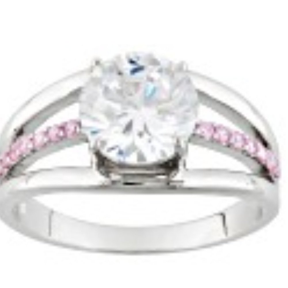 Pink&white ring in rhodium over .925 Sterling SZ 10